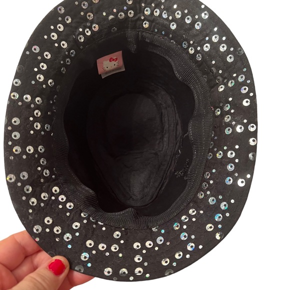 Hello Kitty Sequined Hat Black with Silver Sequins and Pink Grosgrain Ribbon - Picture 5 of 5